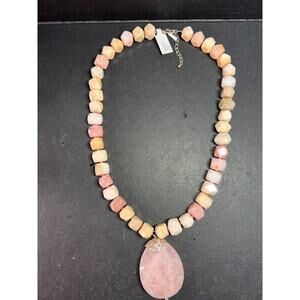 NEW pink opal and rose quartz Sterling silver necklace